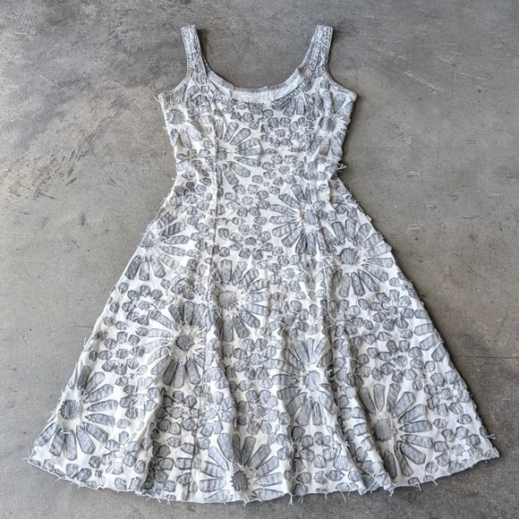 Alabama Chanin Gray White Floral Handstitched Mini Dress small - Picture 3 of 11